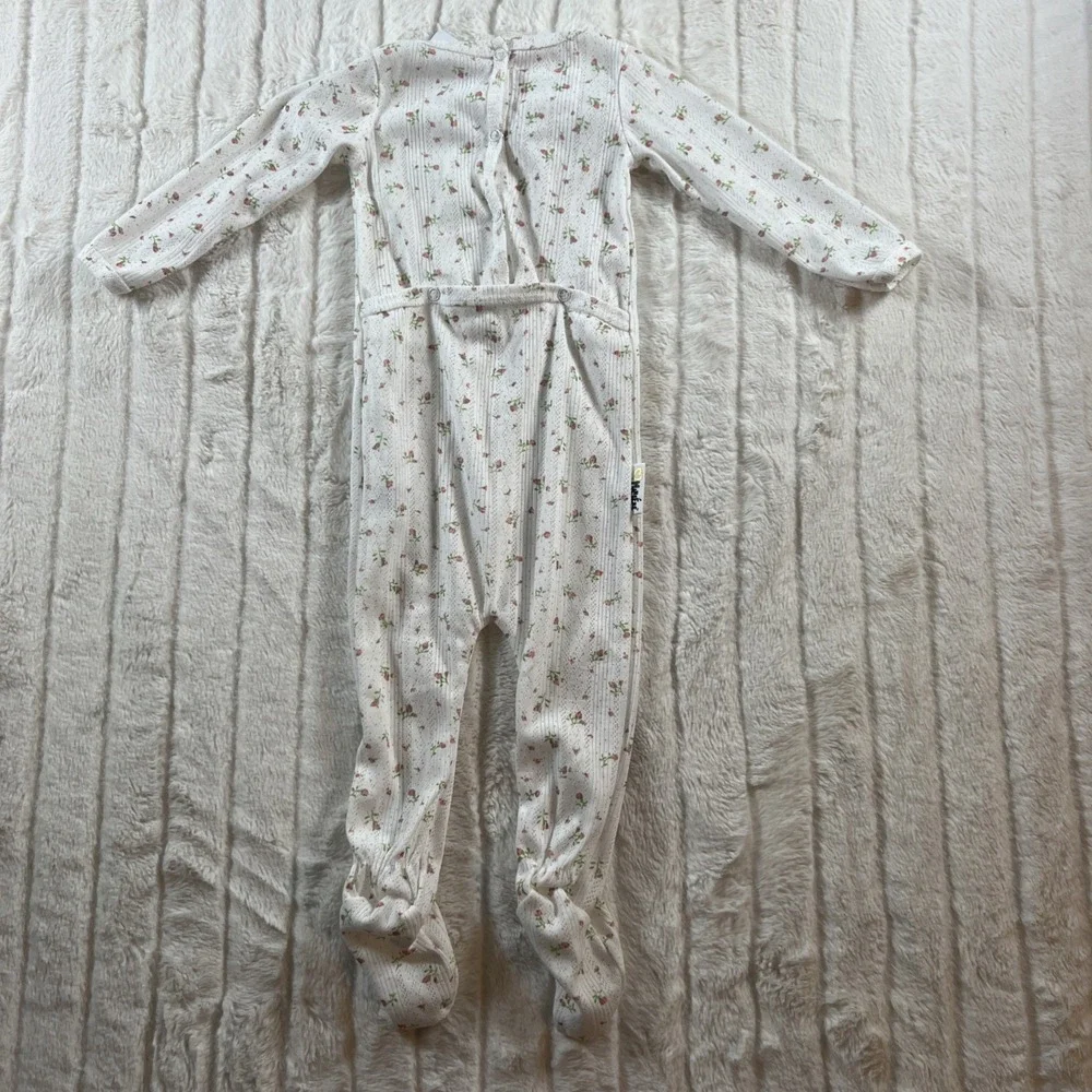 Maniere Knit Cotton Footed Sleeper Baby Girls' 18M White Floral Snap‎ Back